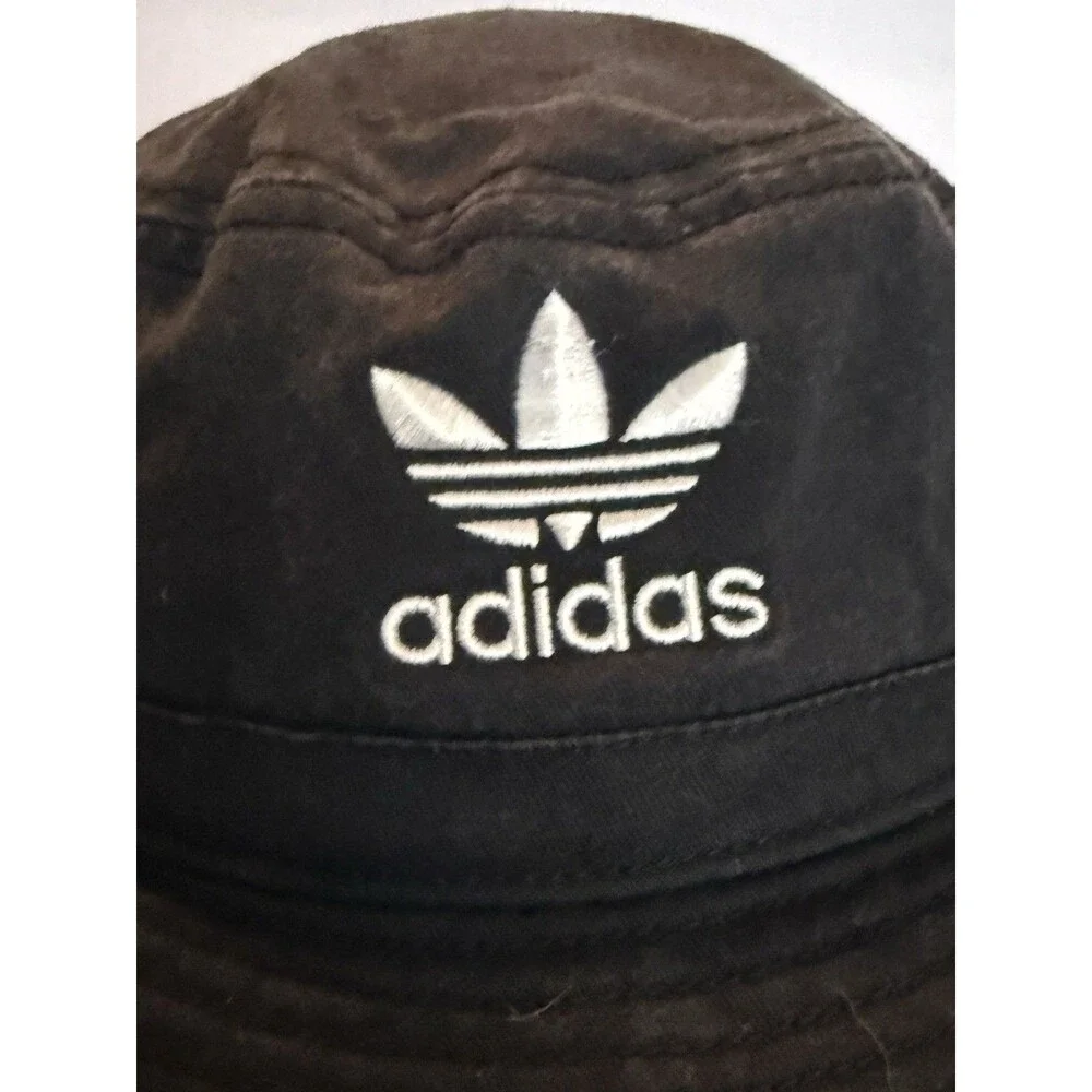 VTG Adidas Bucket Hat Black OSFA Trefoil Logo Cotton Sun Cap Mens Womens USA